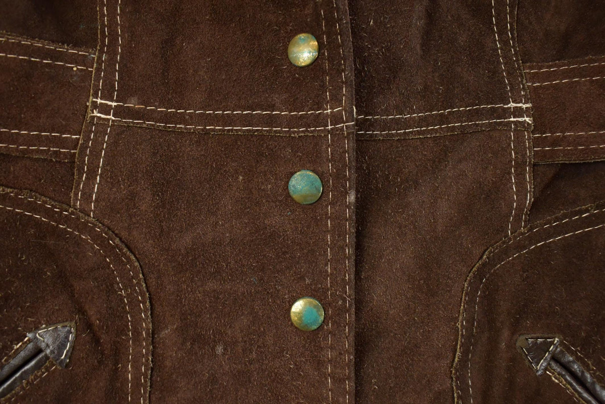 Vintage 1980s The Tannery Shearling Suede Leather Coat Women's S from propervintagecanada