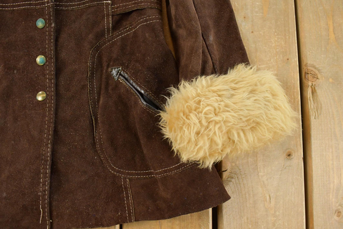 Vintage 1980s The Tannery Shearling Suede Leather Coat Women's S from propervintagecanada