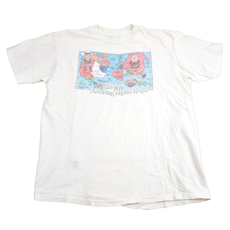 Vintage 1980s "The World According To Ronald Reagan" Graphic T Shirt Men's Medium from propervintagecanada