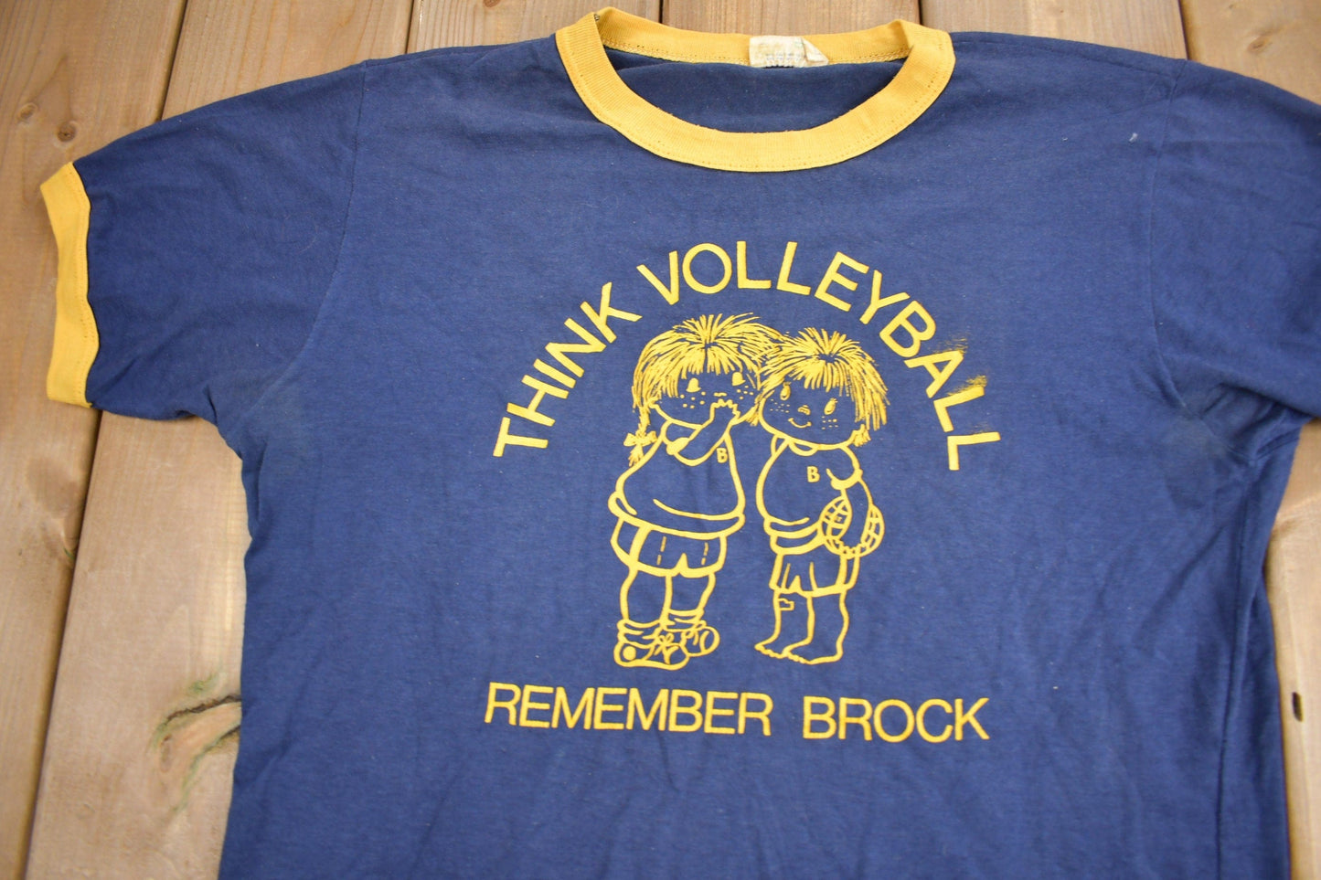 Vintage 1980s Think Volleyball Remember Brock Graphic T Shirt Men's Small from propervintagecanada