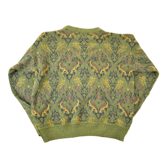 Vintage 1980s Tip Top Wool Knit Abstract Pattern Crewneck Sweater Mens L from propervintagecanada