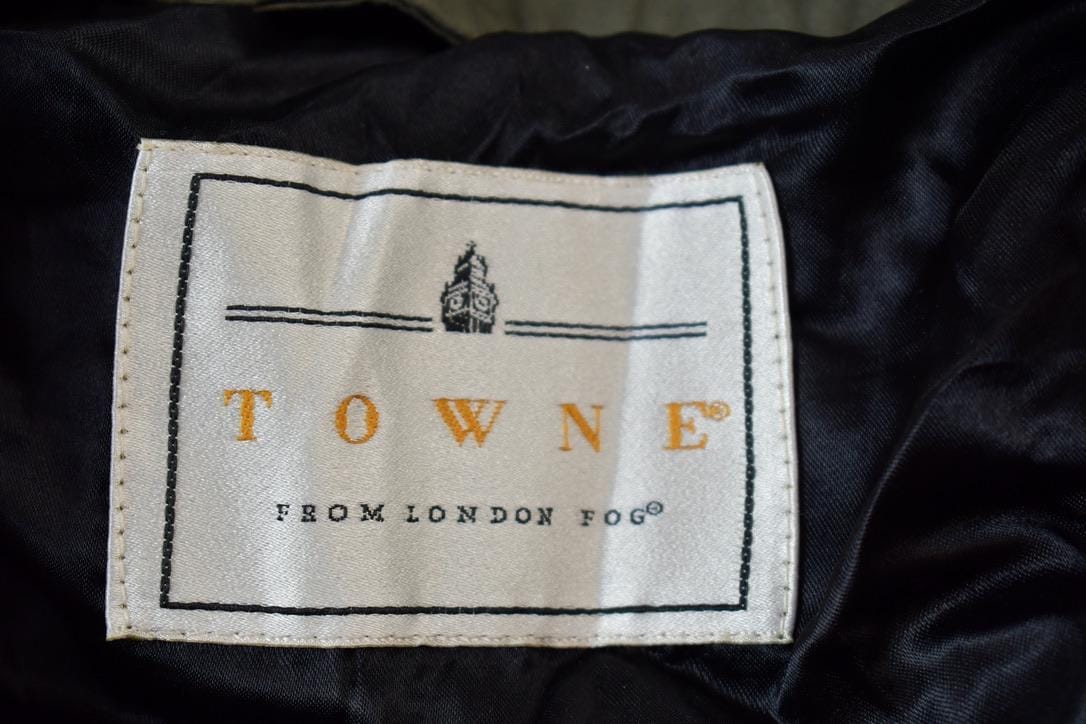Vintage 1980s Towne London Fog Full Length Double Breasted Trench Coat Men's Large from propervintagecanada