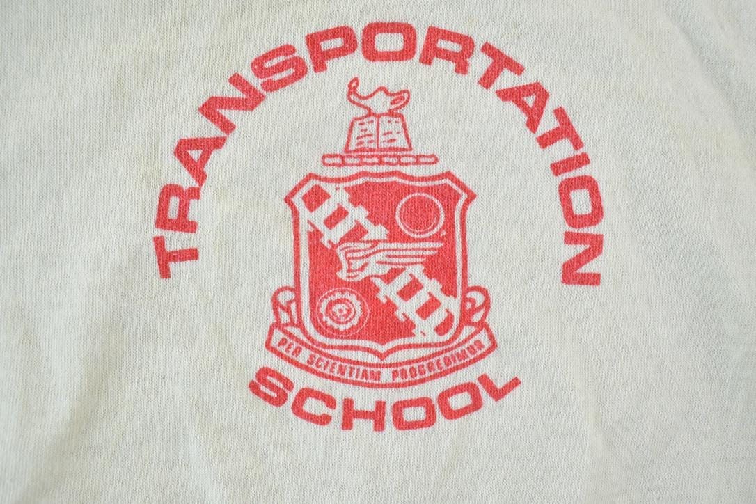 Vintage 1980s Transportation School Ringer Souvenir Single Stitch Graphic Print T-Shirt Men's XS from propervintagecanada