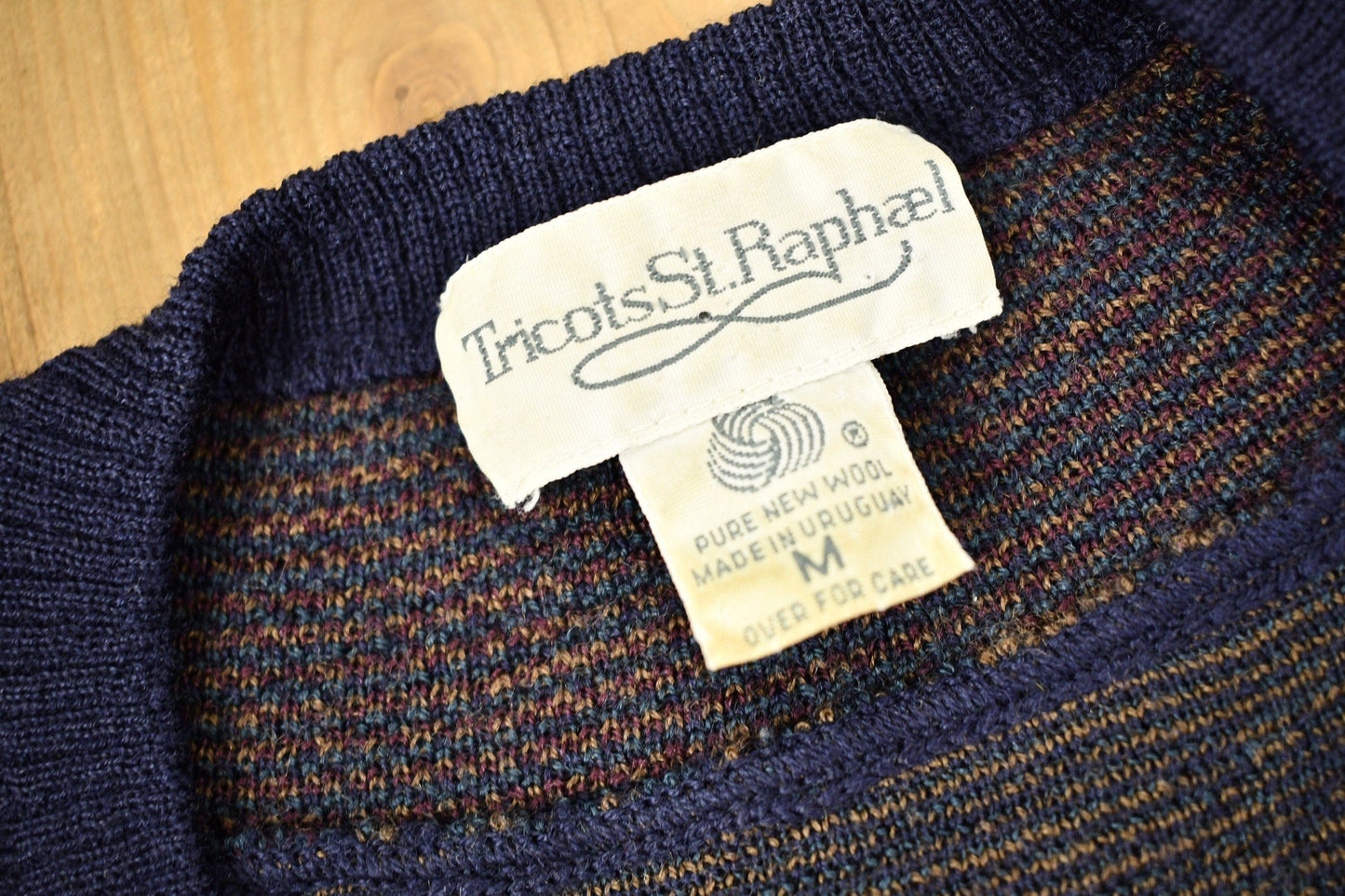 Vintage 1980s Tricots St. Raphael Pure New Wool Knitted V Neck Sweater Men's Medium from propervintagecanada