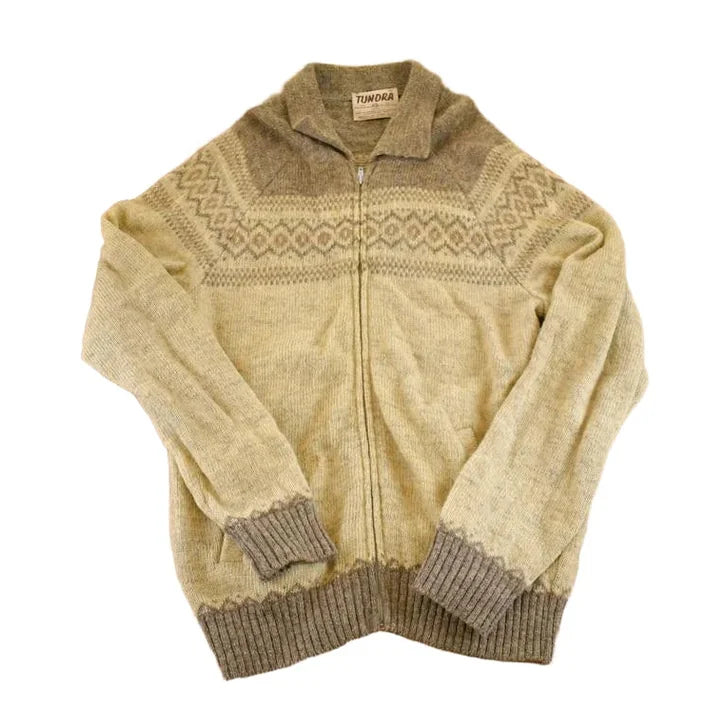 Vintage 1980s Tundra AOP Wool Knit Full Zip Sweater Men's M from propervintagecanada