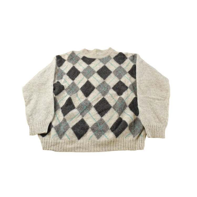 Vintage 1980s United of Benetton Argyle Wool Knit Crewneck Sweater Men's M from propervintagecanada