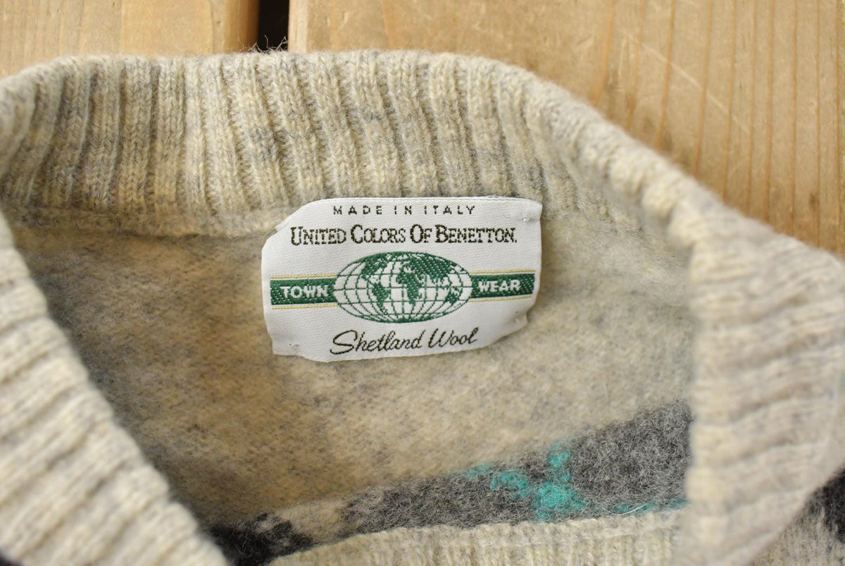 Vintage 1980s United of Benetton Argyle Wool Knit Crewneck Sweater Men's M from propervintagecanada
