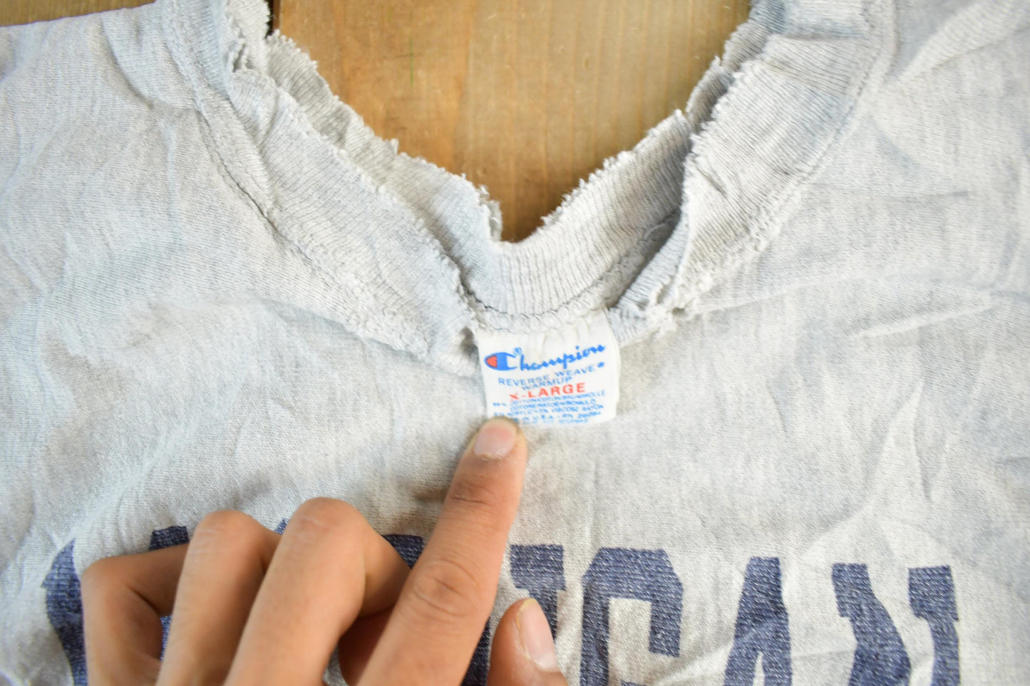 Vintage 1980s University Of Michigan Distressed Champion Reverse Weave Warmup Crewneck Men's XL from propervintagecanada