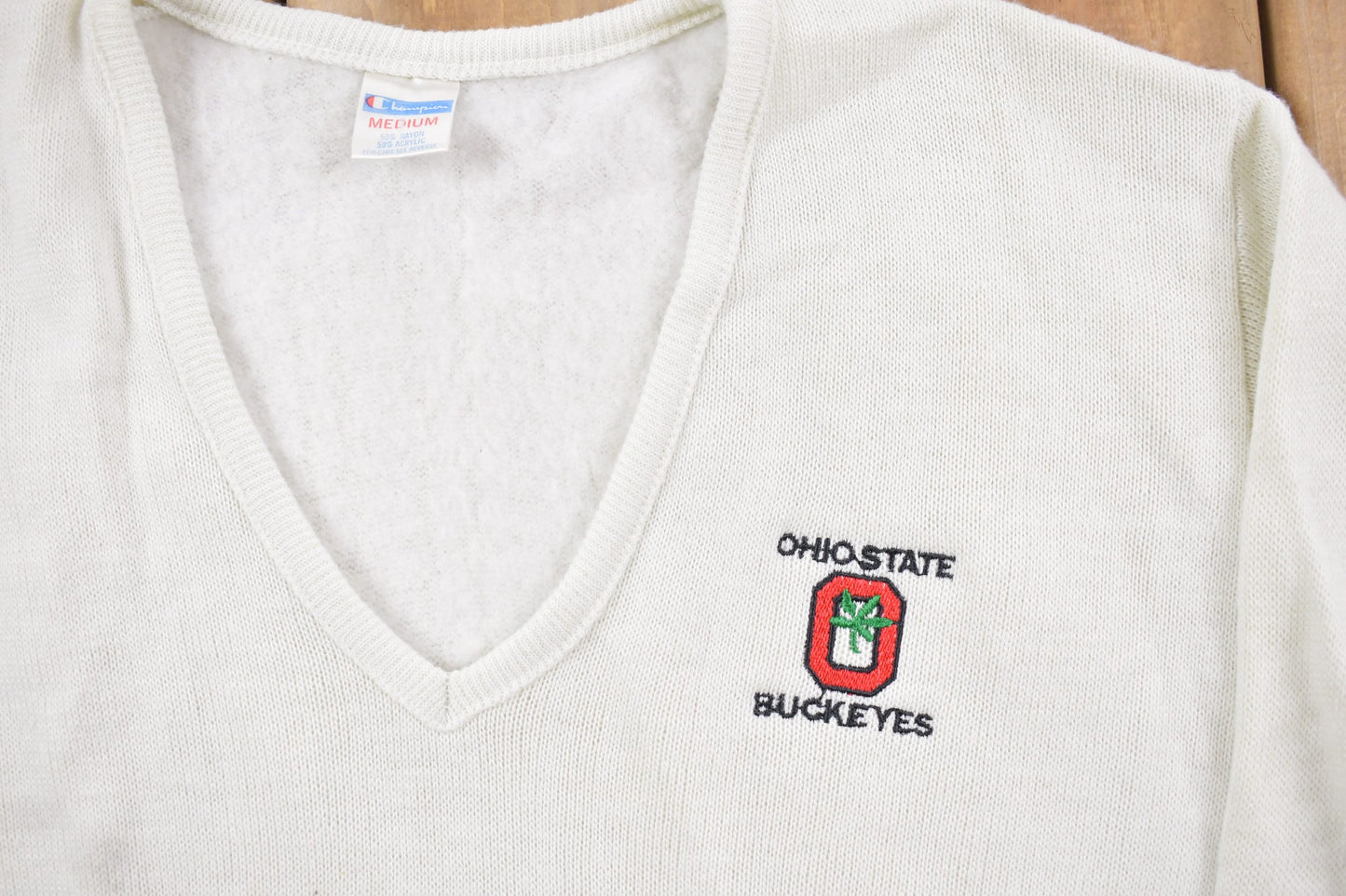 Vintage 1980s University of Ohio State Champion V-Neck Knit Crewneck Men's Medium from propervintagecanada