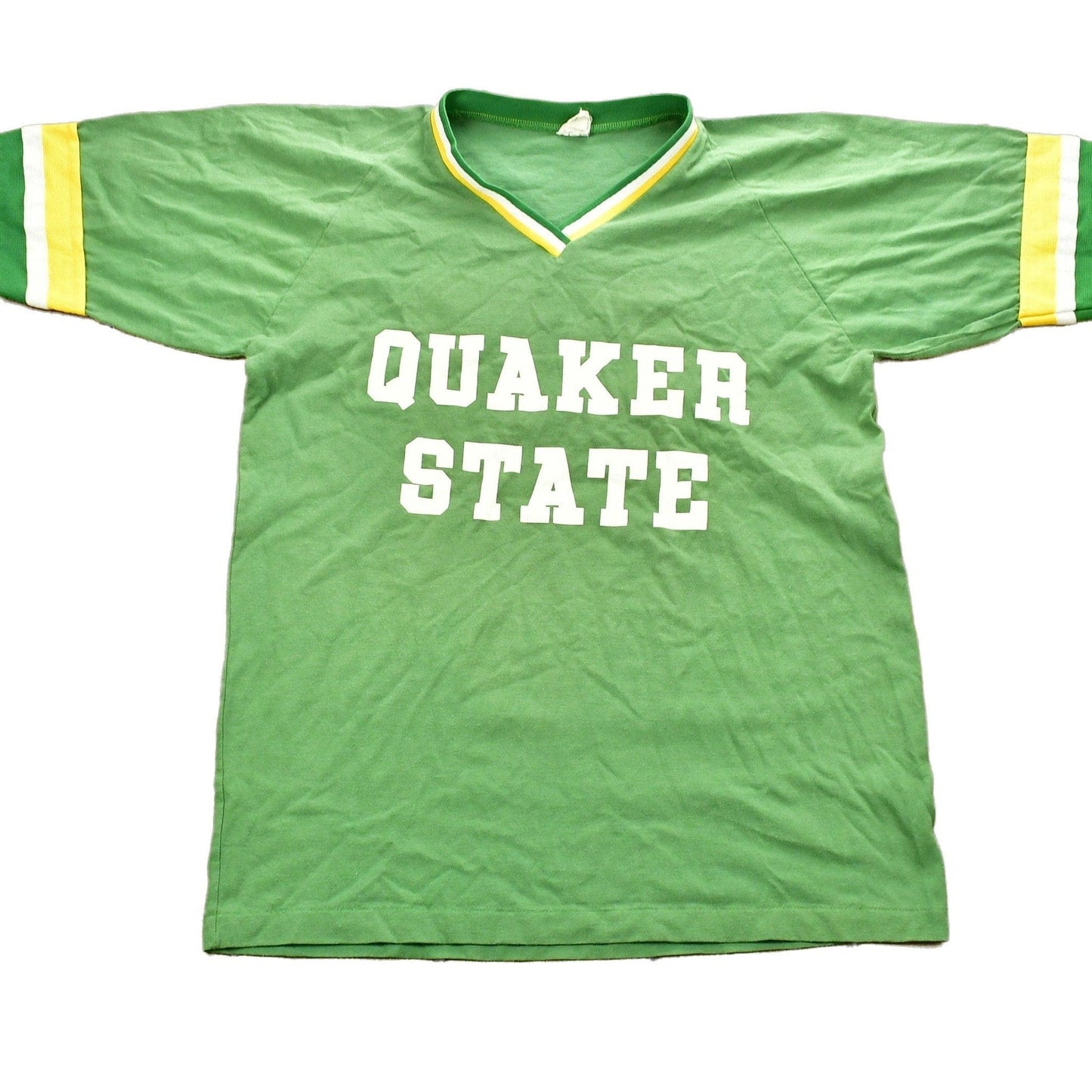 Vintage 1980s University of Quaker State Collegiate Ringer T-Shirt Men's Medium from propervintagecanada