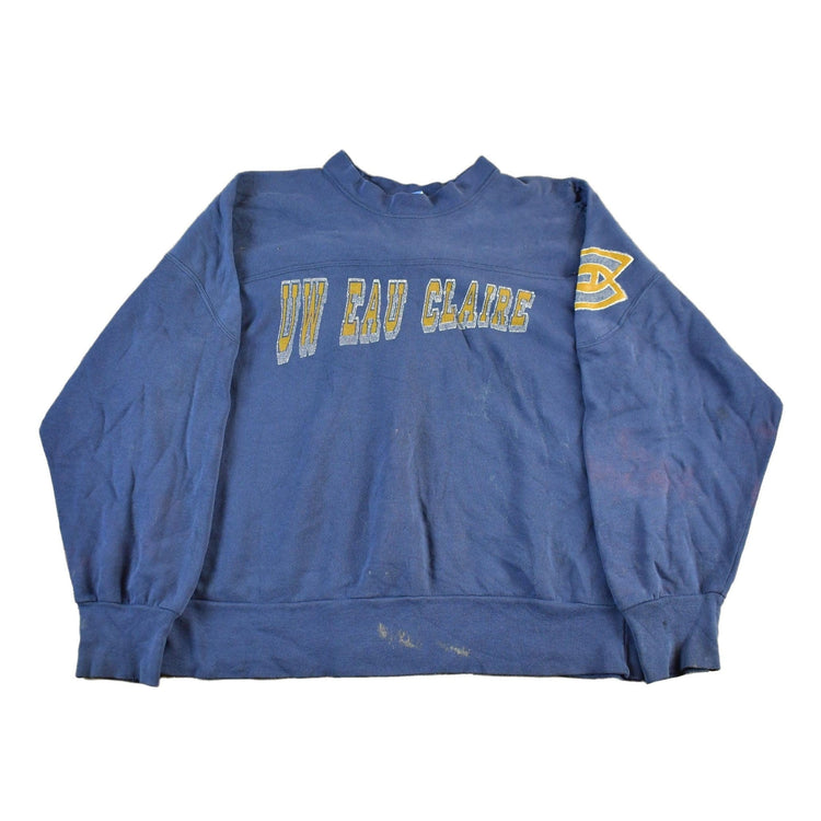 Vintage 1980s University Of Wisconsin UW EAU Claire Distressed Crewneck Men's Medium from propervintagecanada