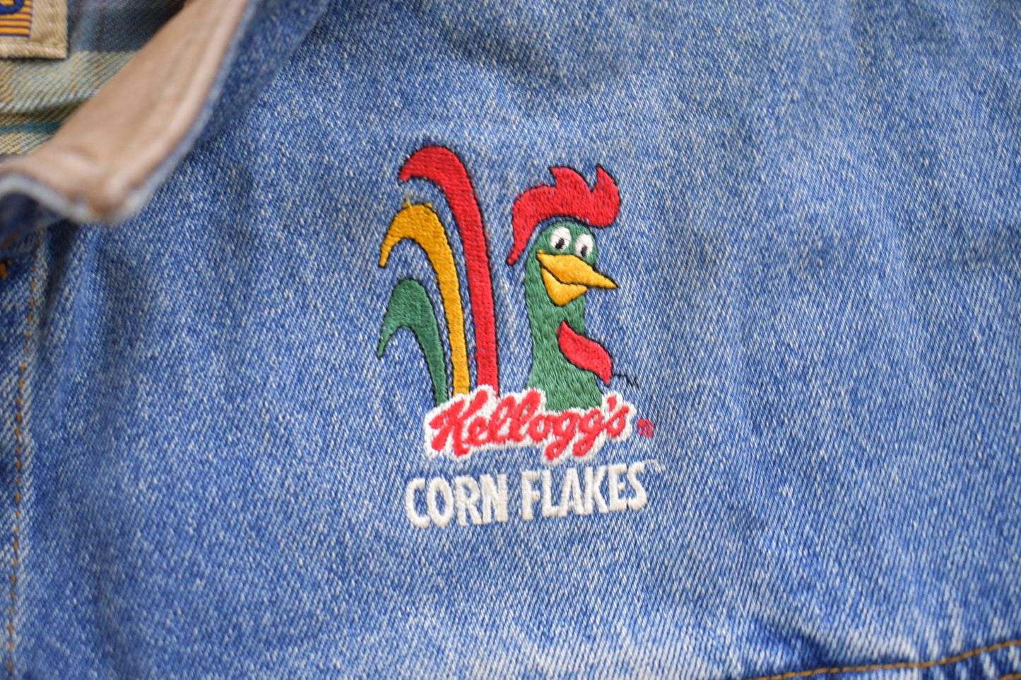 Vintage 1980s Upstream Kellogg's Denim Jean Jacket Men's XL from propervintagecanada
