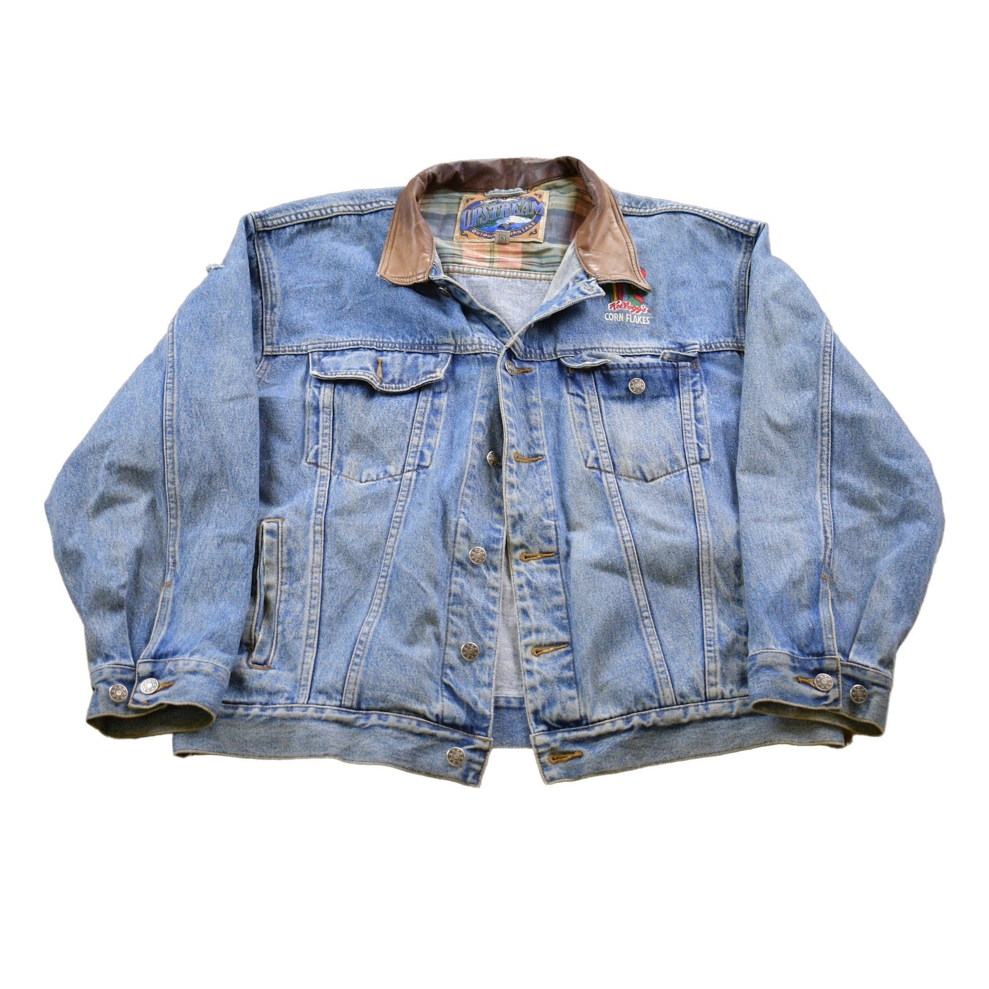 Vintage 1980s Upstream Kellogg's Denim Jean Jacket Men's XL from propervintagecanada