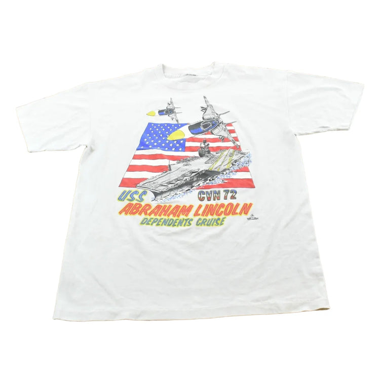 Vintage 1980s USS Abraham Lincoln CVN 72 American Flag Jets Military Souvenir T-Shirt Mens M from propervintagecanada