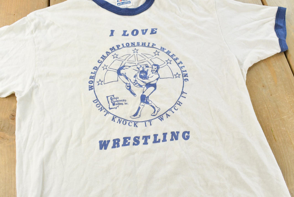 Vintage 1980s WCW WWE Georgia Championship Wrestling Ringer T-Shirt Men's M from propervintagecanada