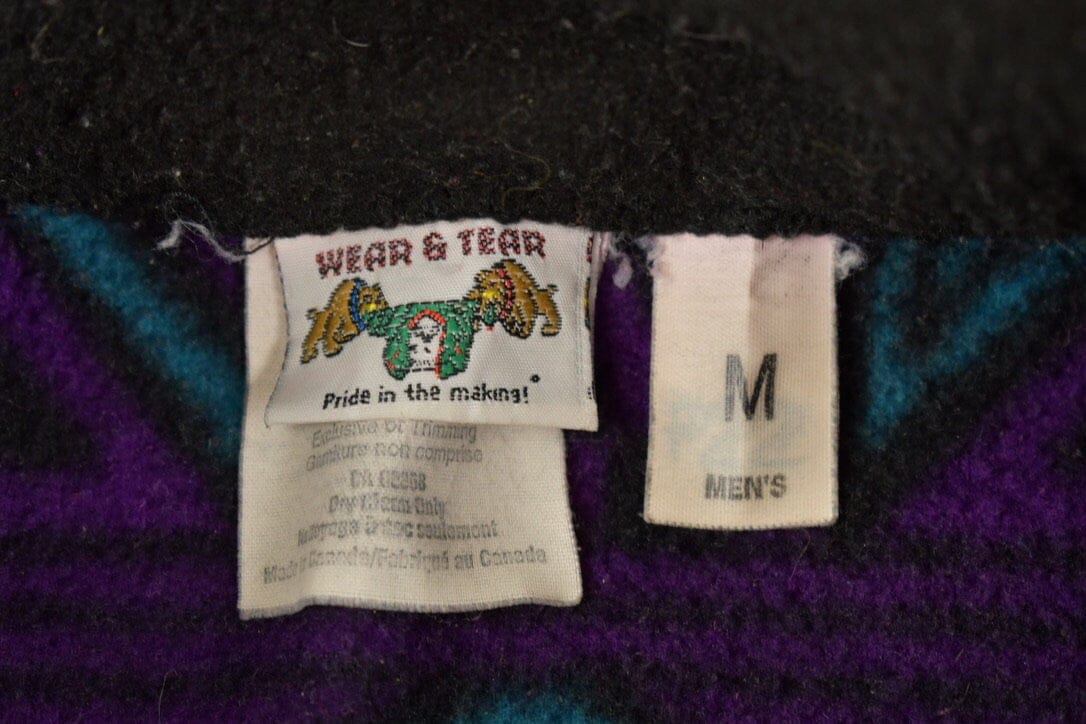 Vintage 1980s Wear And Tear Aztec Full Zip Fleece Sweater Men's Large from propervintagecanada