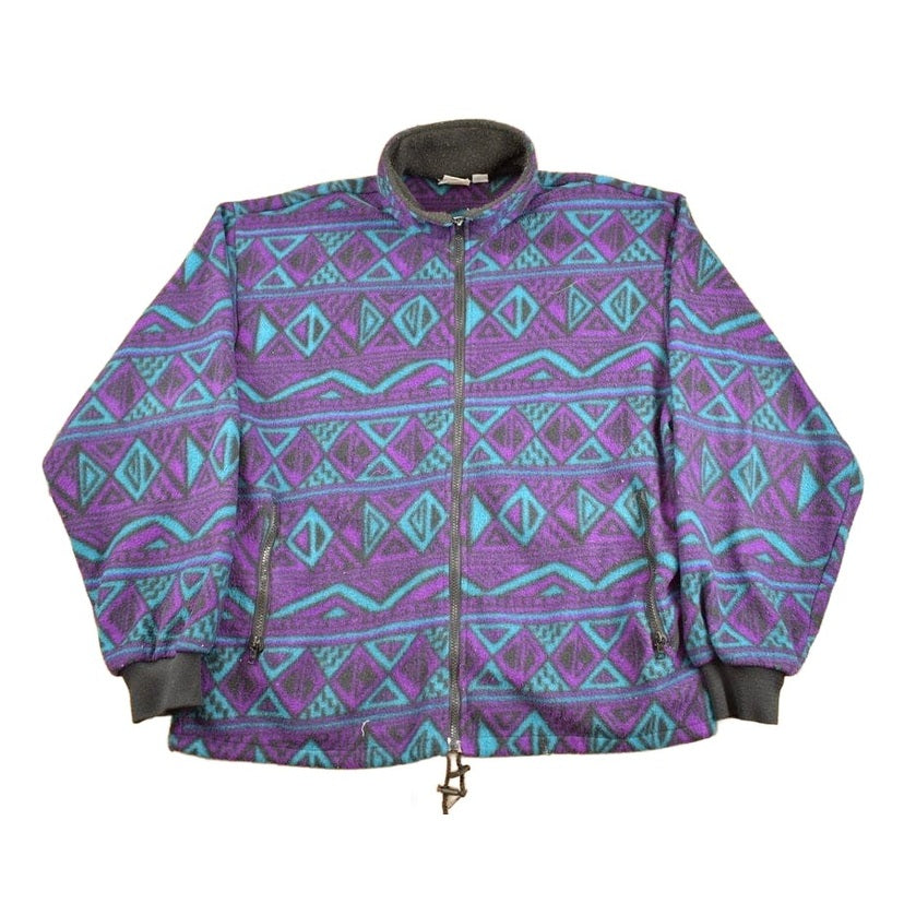 Vintage 1980s Wear And Tear Aztec Full Zip Fleece Sweater Men's Large from propervintagecanada
