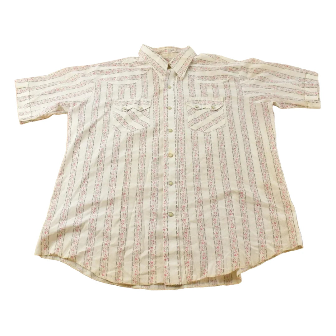 Vintage 1980s Western Shirt Pearl Snap Short Sleeve Button Up Shirt Mens XL from propervintagecanada