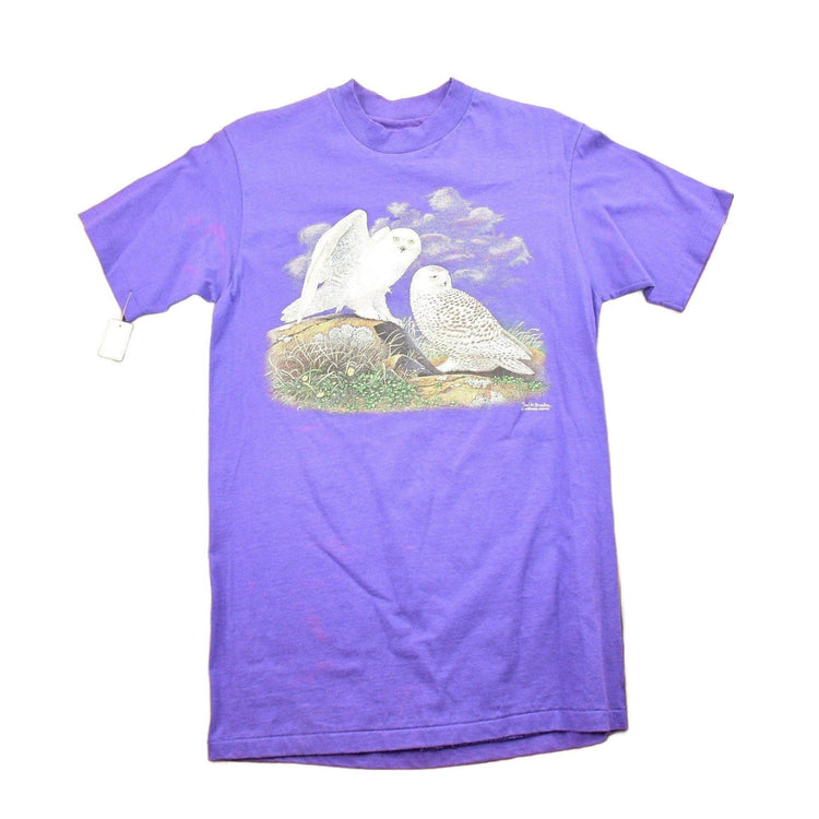 Vintage 1980s White Owl Theme Graphic T-Shirt Men's Medium from propervintagecanada