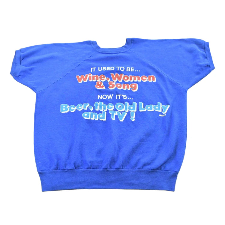 Vintage 1980s Wine Women Old Lady Beer Tv Short Sleeve Crewneck Sweatshirt Men's Small from propervintagecanada