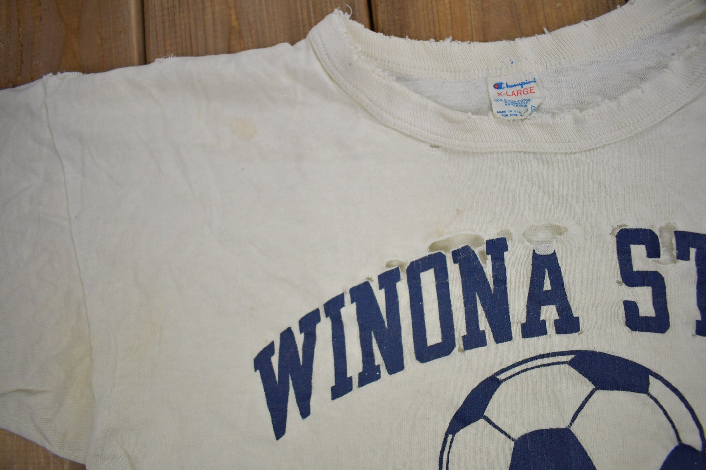Vintage 1980s Winona State Soccer Collegiate Champion T-Shirt Men's Large from propervintagecanada