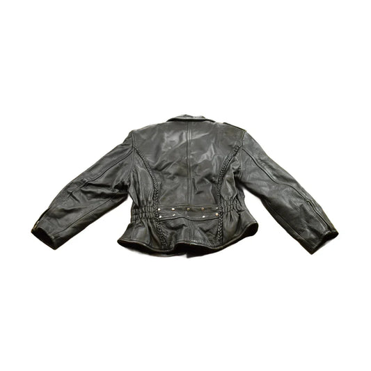 Vintage 1980s Womens Leather Braid Stud Biker Jacket from propervintagecanada