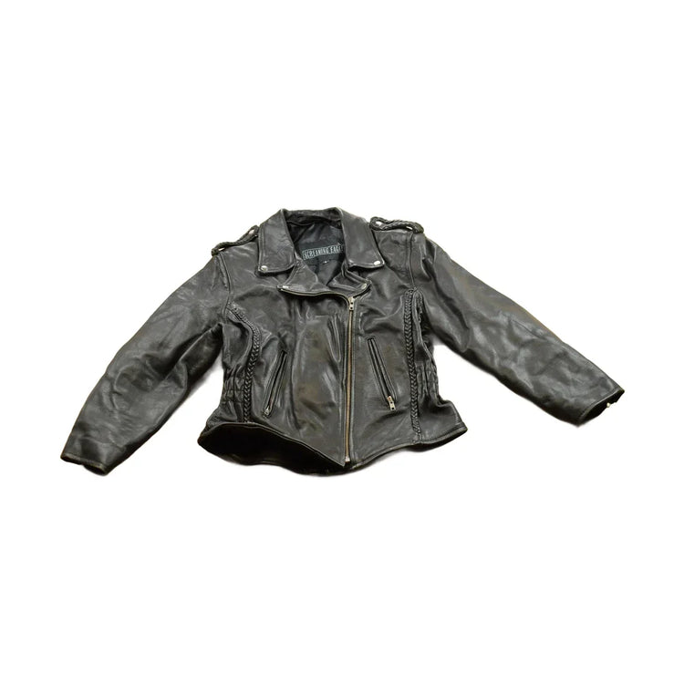 Vintage 1980s Womens Leather Braid Stud Biker Jacket from propervintagecanada