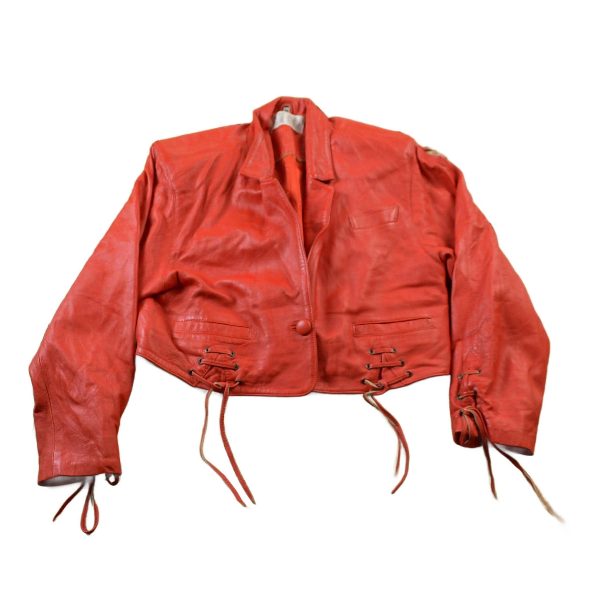 Vintage 1980s Womens Leather Braid Stud Biker Jacket Women's M from propervintagecanada