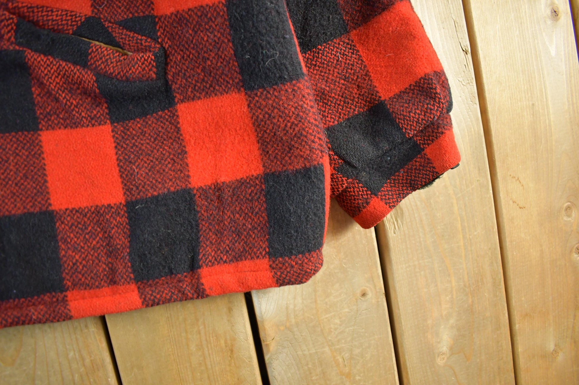 Vintage 1980s Wool Buffalo Plaid Button Up Shacket Men's XL from propervintagecanada