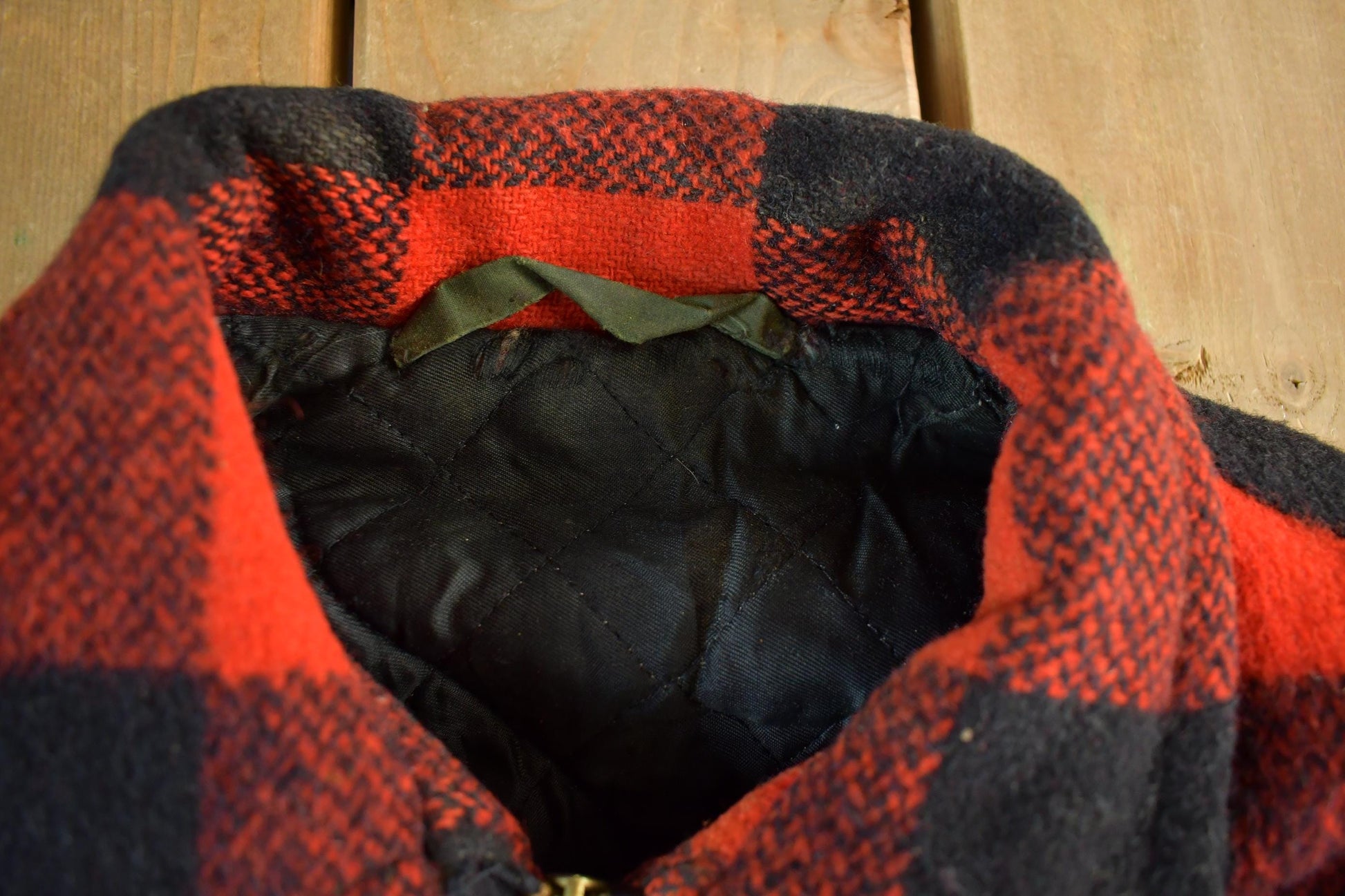 Vintage 1980s Wool Buffalo Plaid Button Up Shacket Men's XL from propervintagecanada