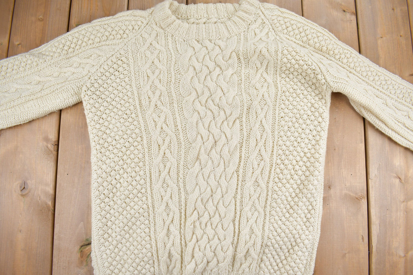 Vintage 1980s Wool Cable Knit Crewneck Sweater Men's Medium from propervintagecanada