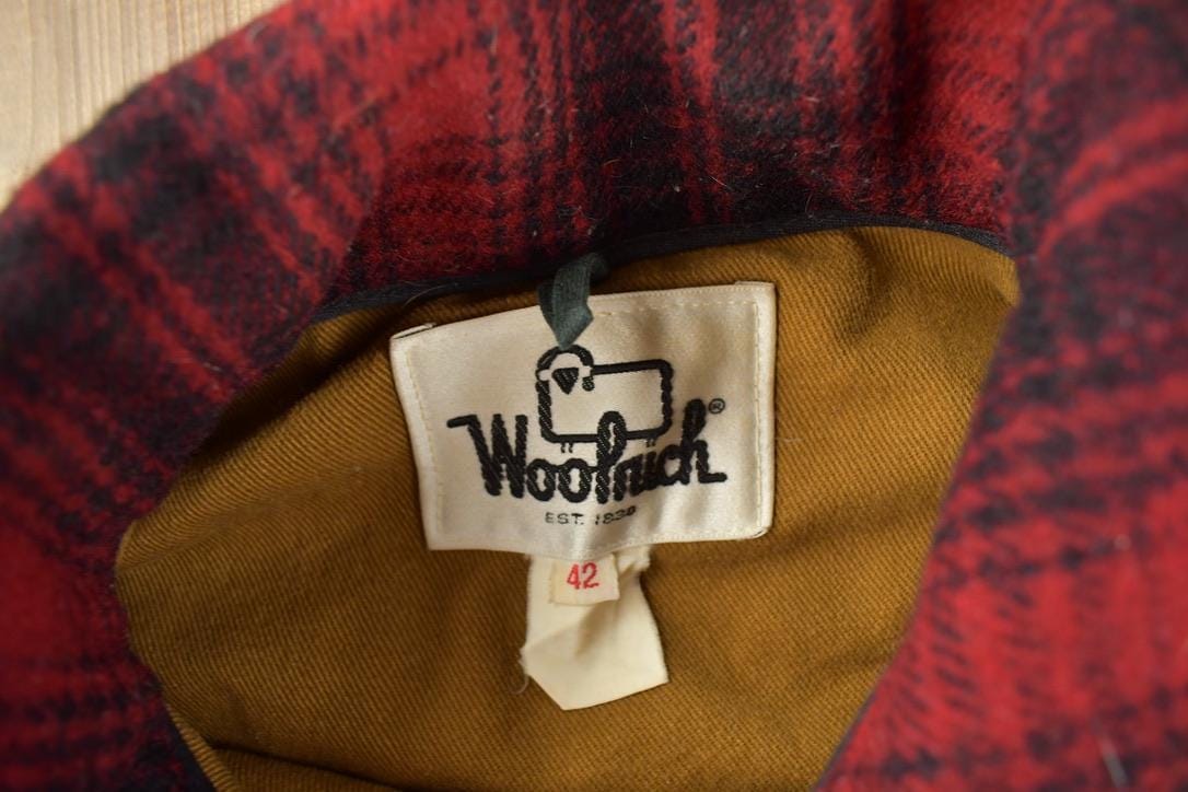 Vintage 1980s Woolrich Wool Buffalo Plaid Button Up Jacket Men's Large from propervintagecanada