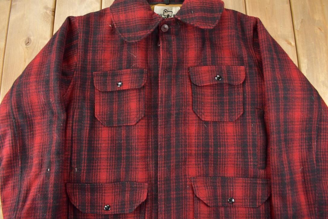 Vintage 1980s Woolrich Wool Buffalo Plaid Button Up Jacket Men's Large from propervintagecanada