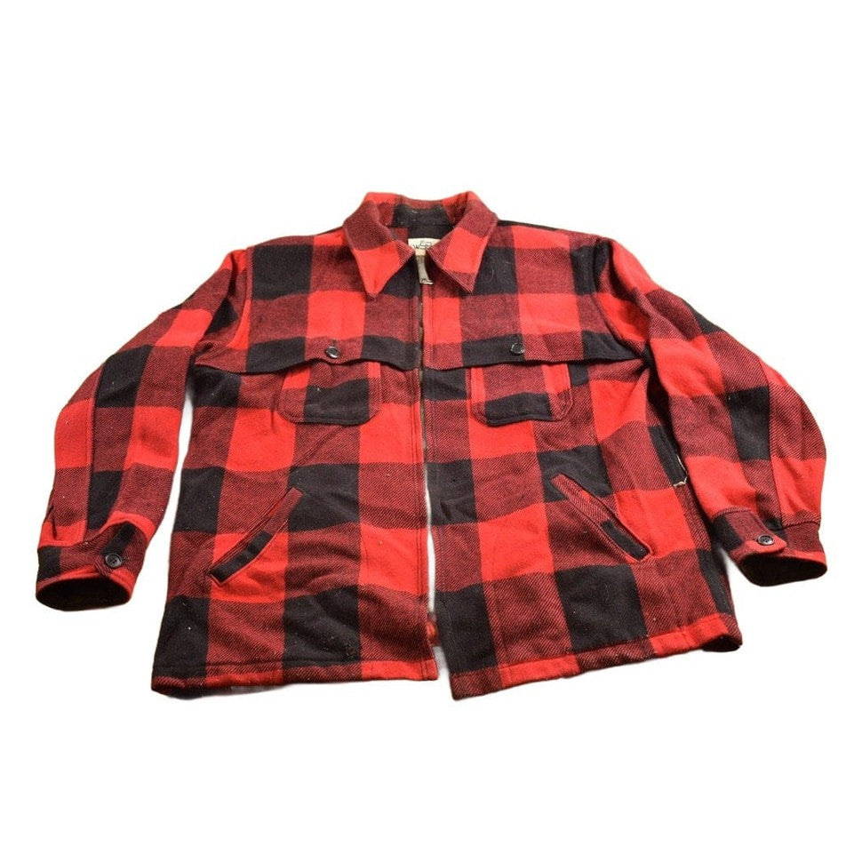 Vintage 1980s Woolrich Wool Plaid Zip Up Shacket Men's XL from propervintagecanada
