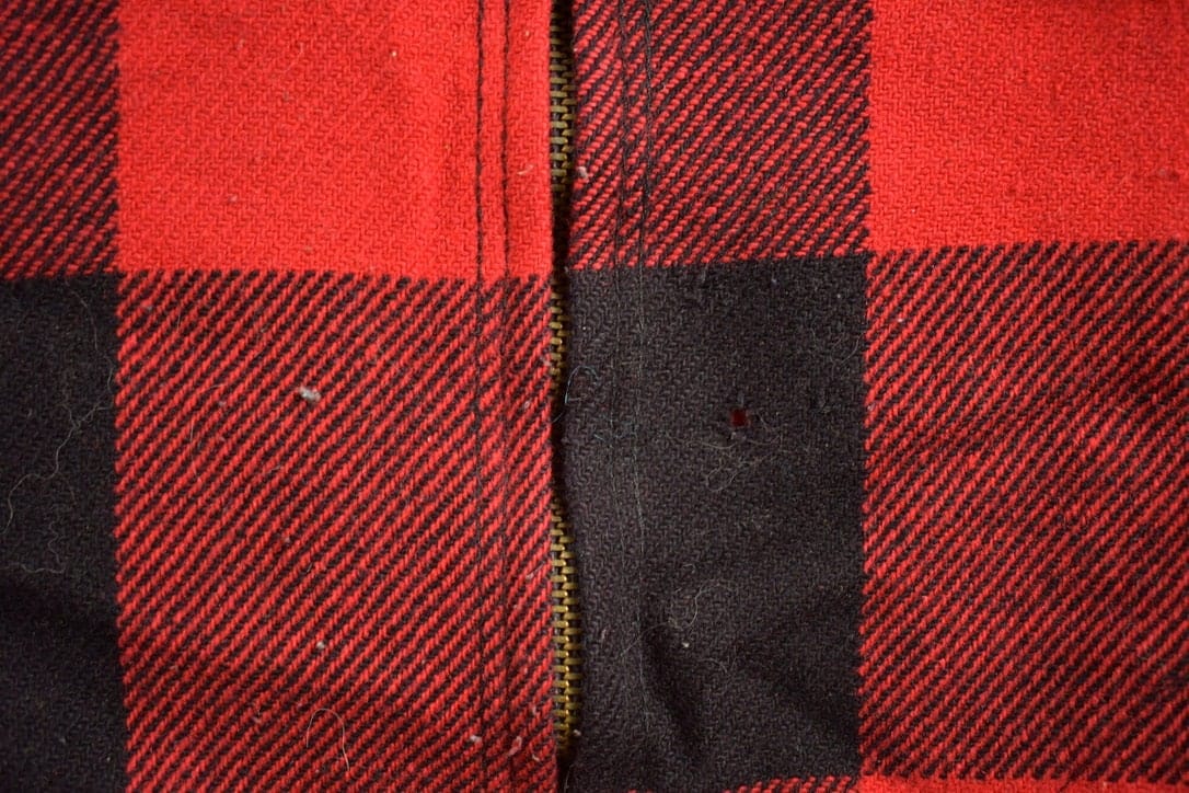 Vintage 1980s Woolrich Wool Plaid Zip Up Shacket Men's XL from propervintagecanada