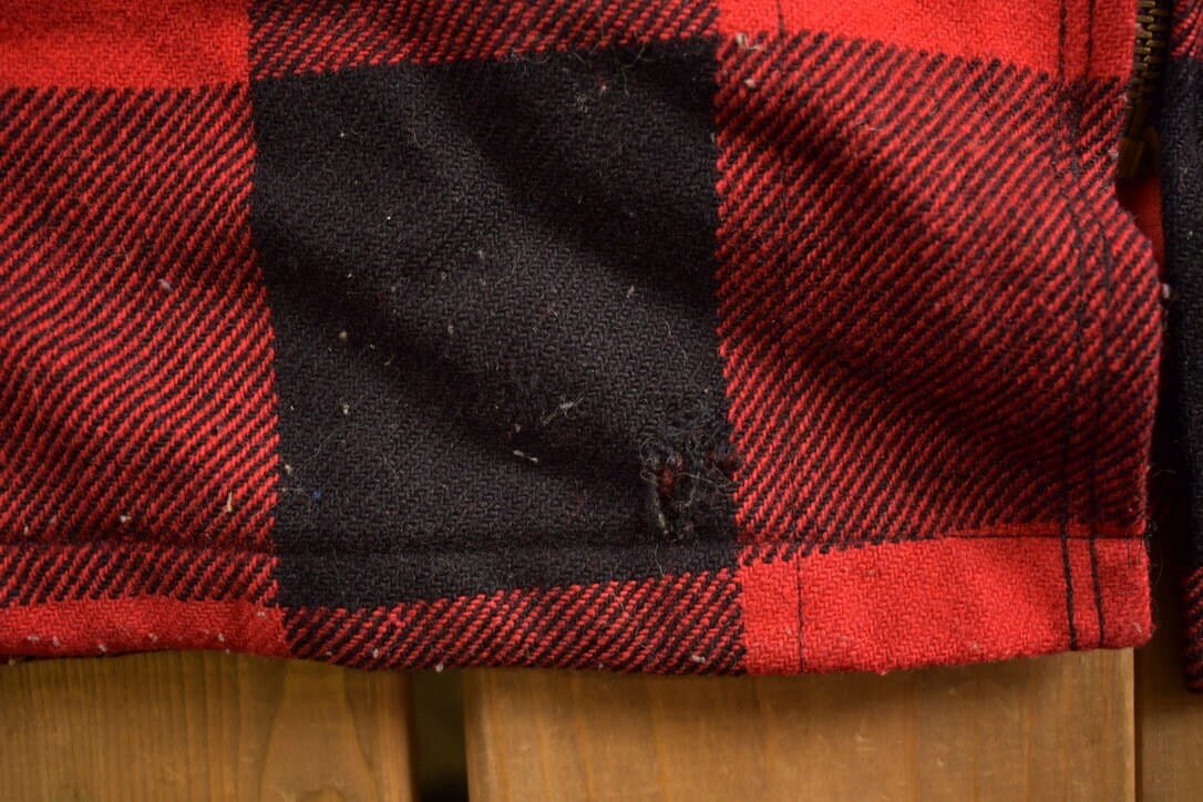 Vintage 1980s Woolrich Wool Plaid Zip Up Shacket Men's XL from propervintagecanada