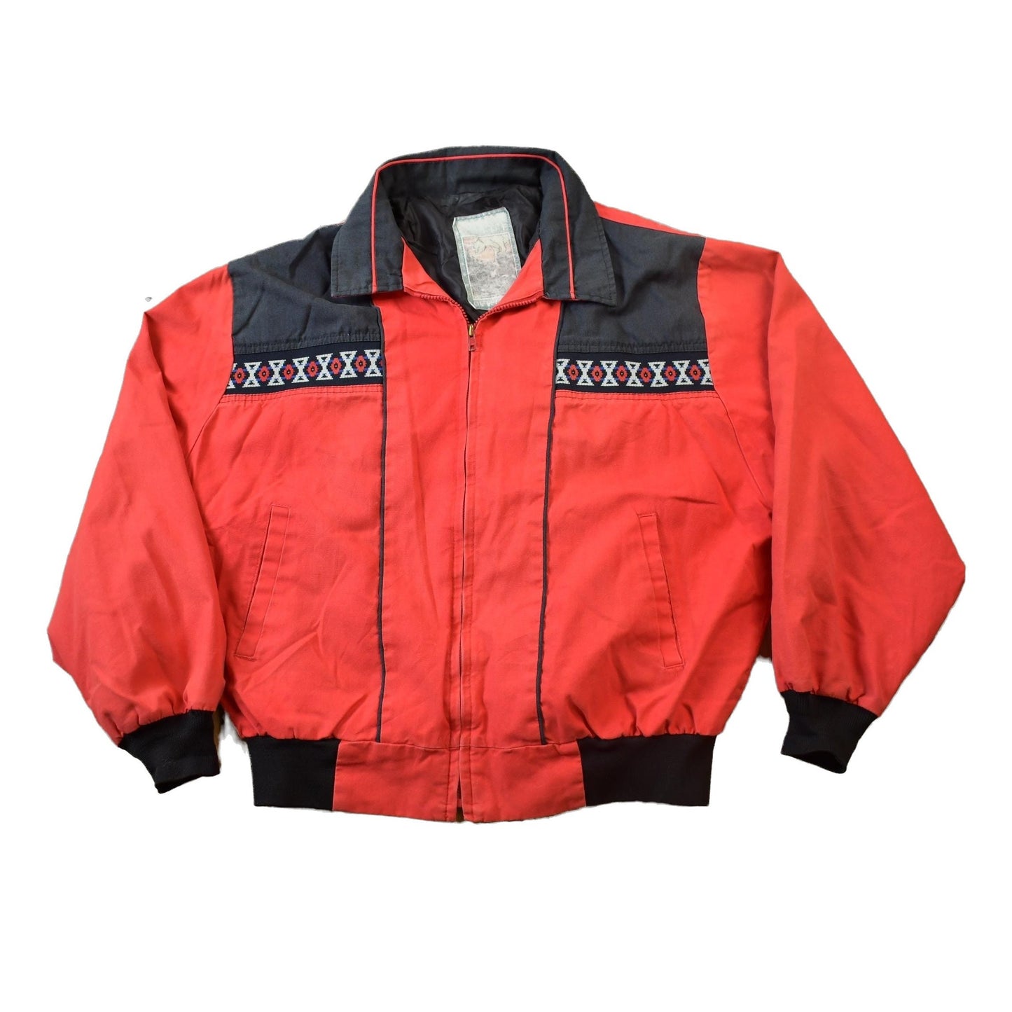 Vintage 1980s Workwear Bomber Jacket Aztec Print Men's XL from propervintagecanada