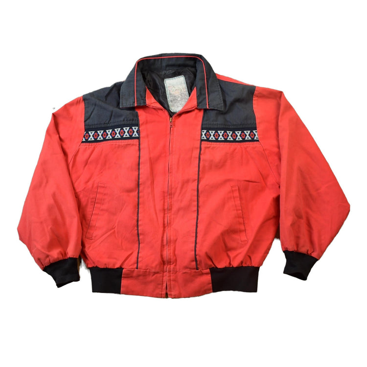 Vintage 1980s Workwear Bomber Jacket Aztec Print Men's XL from propervintagecanada