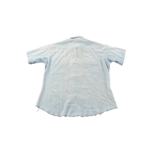 Vintage 1980s Wrangler Denim South Western Style Pearl Snap Button Up Chambray Short Sleeve Shirt Mens M from propervintagecanada