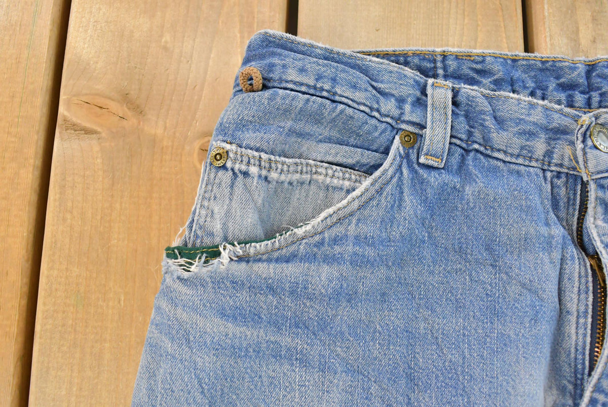 Vintage 1980s Wrangler Fleece Lined Patchwork Denim Jeans Men's 32 x 27 from propervintagecanada