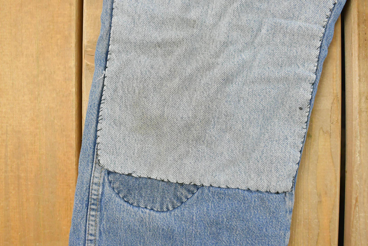 Vintage 1980s Wrangler Fleece Lined Patchwork Denim Jeans Men's 32 x 27 from propervintagecanada