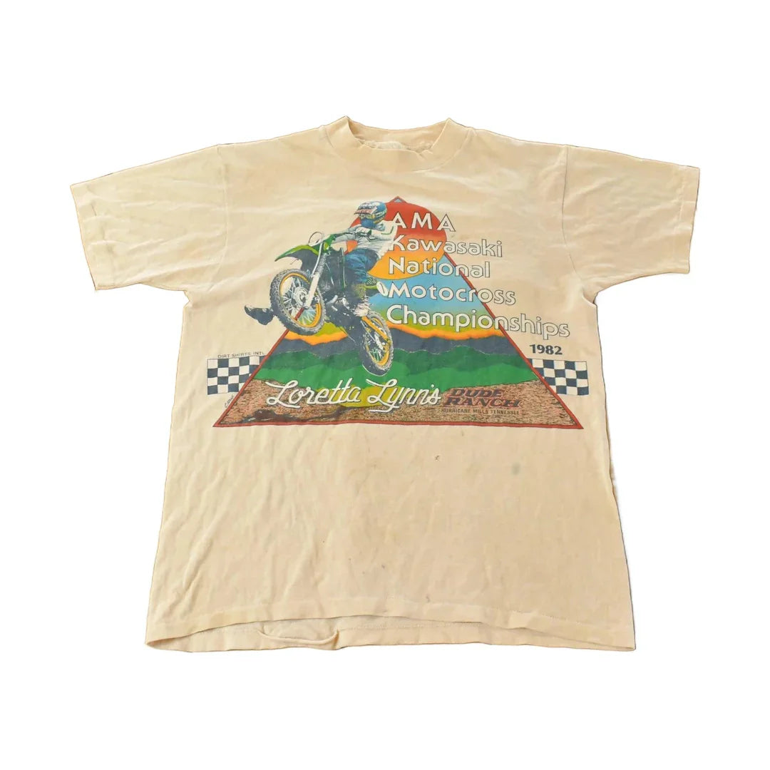 Vintage 1982 Kawasaki AMA Motocross Biker Racing Graphic T-Shirt Men's Medium from propervintagecanada