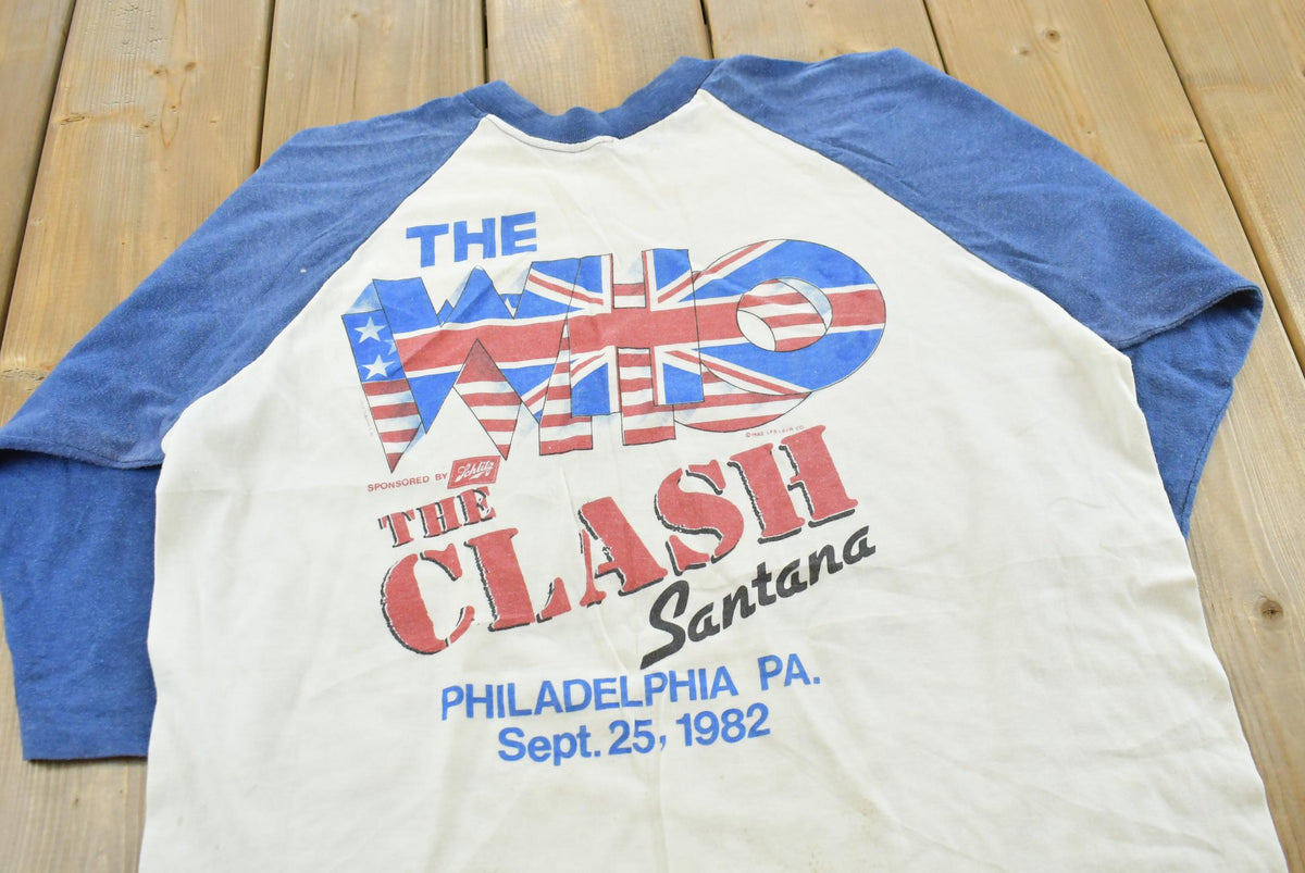 Vintage 1982 The Who The Clash Santana JFK Stadium Concert Band Raglan T-Shirt Men's M from propervintagecanada