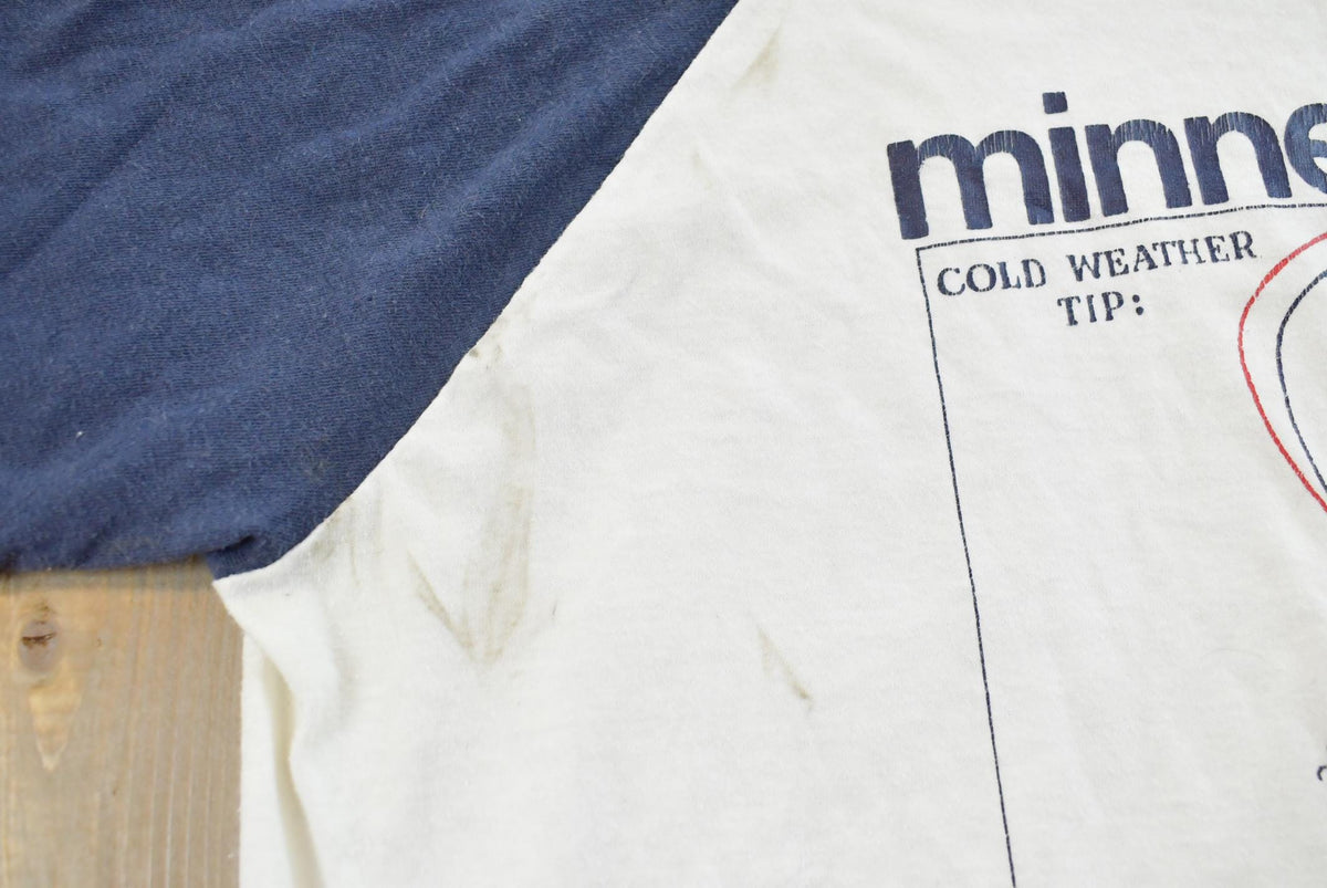 Vintage 1983 Minnesota Cold Weather Jumper Cables Guidon Raglan T-Shirt Mens S from propervintagecanada