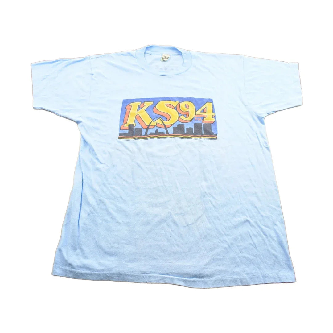 Vintage 1984 KS94 Fm Radio Station Graphic Screen Stars T Shirt Men's Large from propervintagecanada