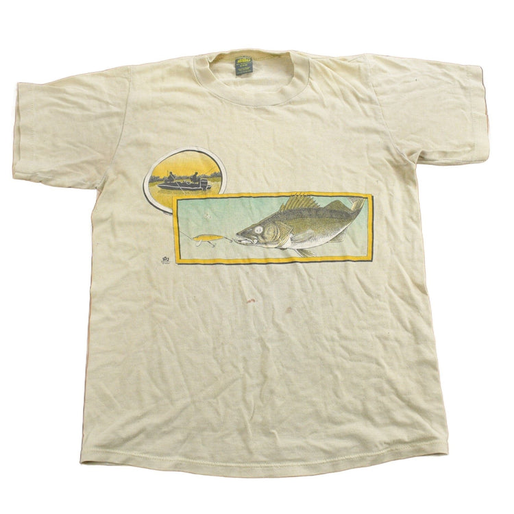 Vintage 1985 Fishing Theme Graphic T-Shirt Men's S from propervintagecanada
