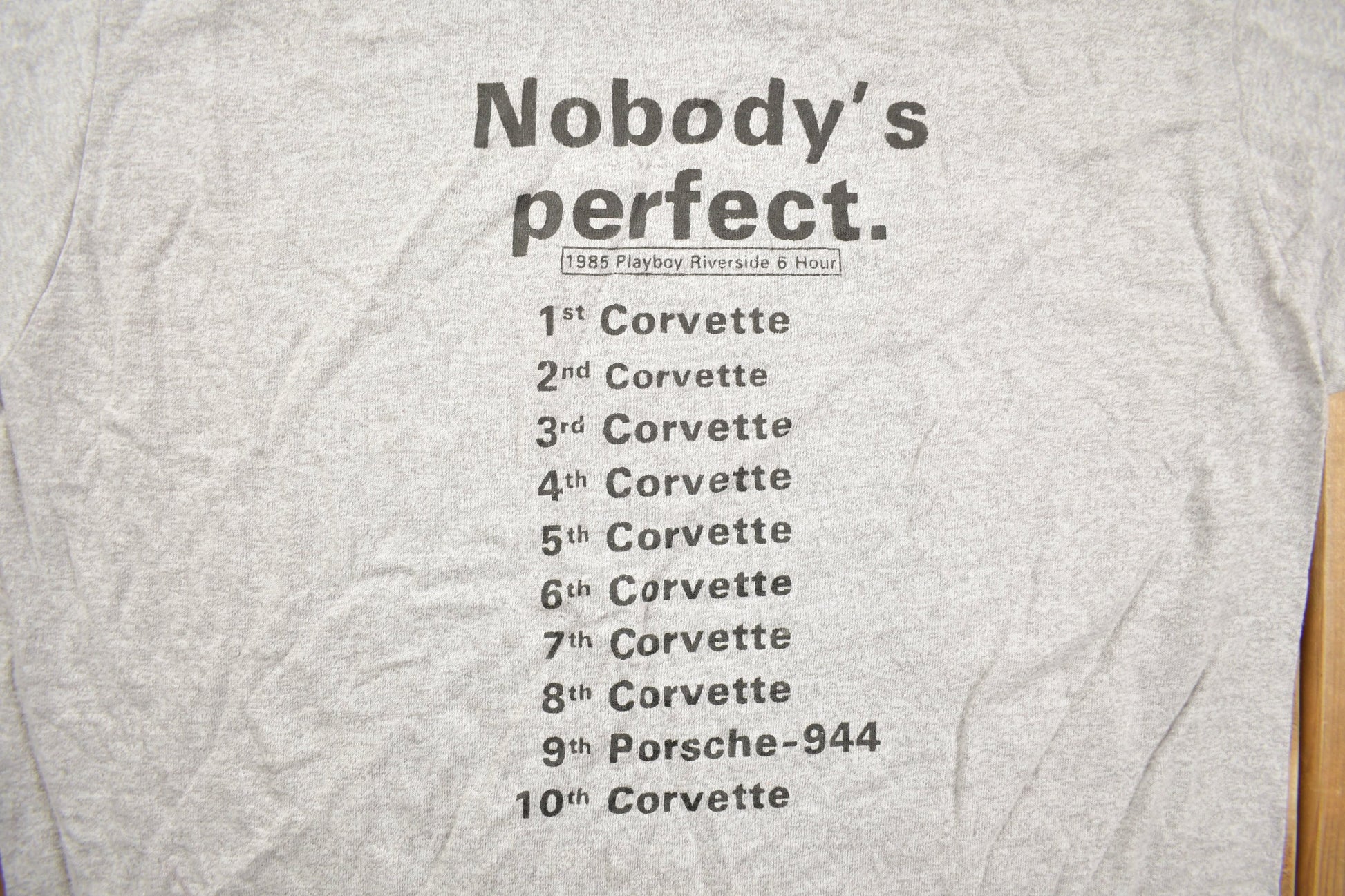 Vintage 1985 Nobody's Perfect Car Ranking Graphic T Shirt Men's XS from propervintagecanada