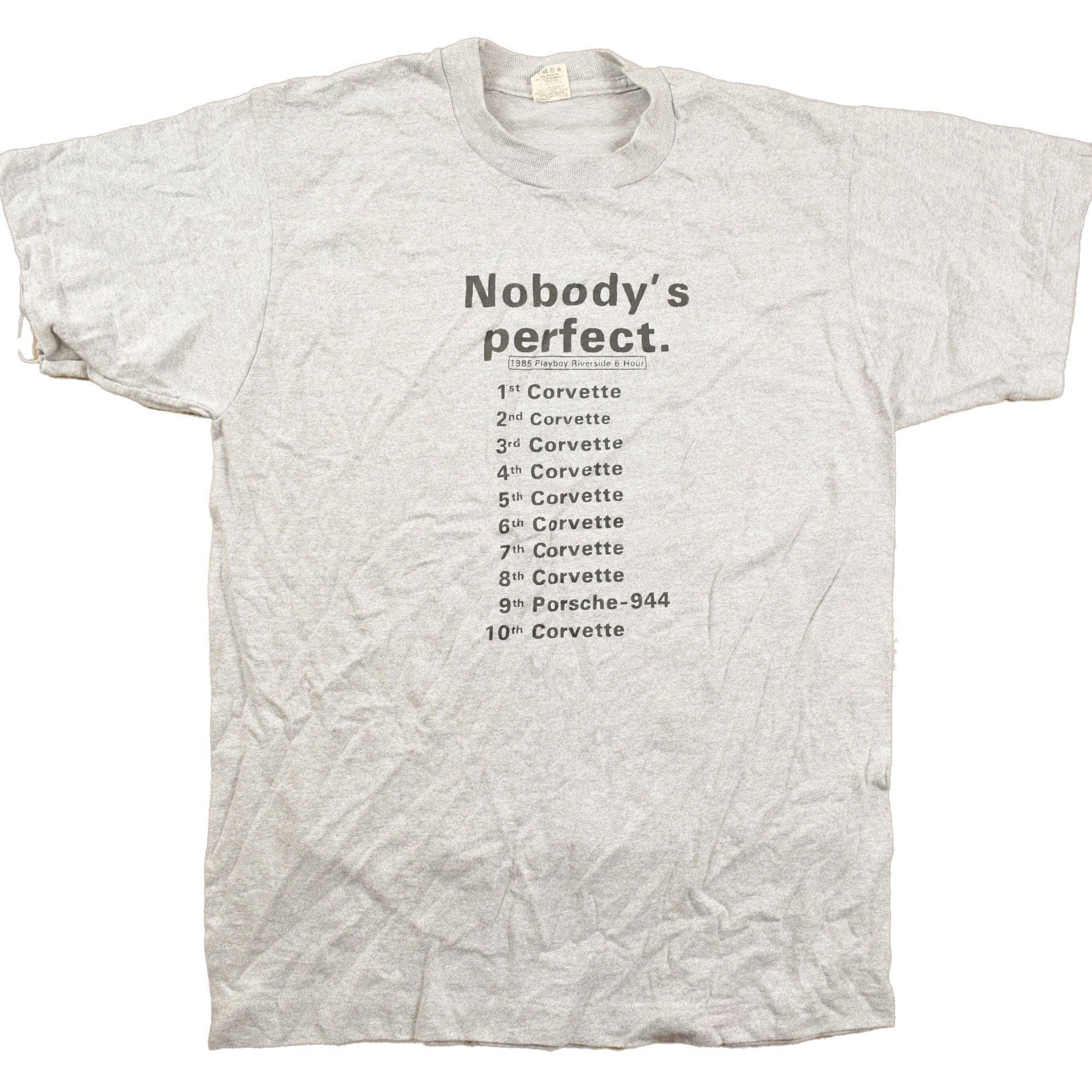 Vintage 1985 Nobody's Perfect Car Ranking Graphic T Shirt Men's XS from propervintagecanada