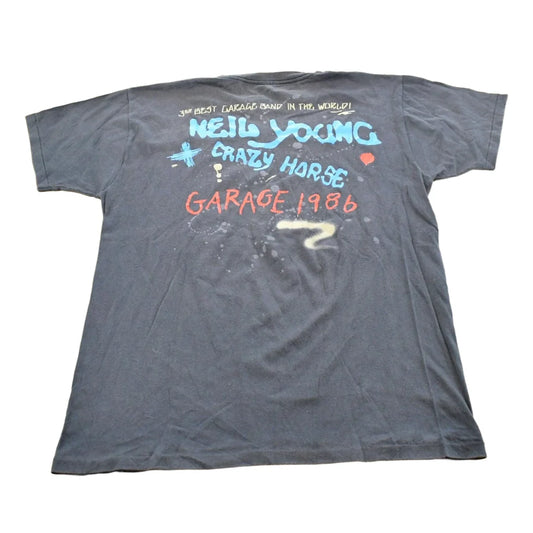 Vintage 1986 Neil Young Crazy Horse Rock Band Concert Music T-Shirt Men's M from propervintagecanada
