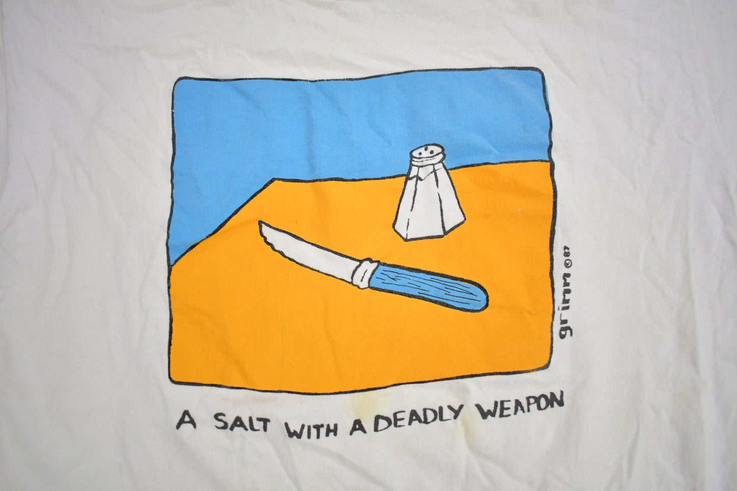 Vintage 1987 " A Salt With A Deadly Weapon" Funny Graphic T Shirt Men's Large from propervintagecanada